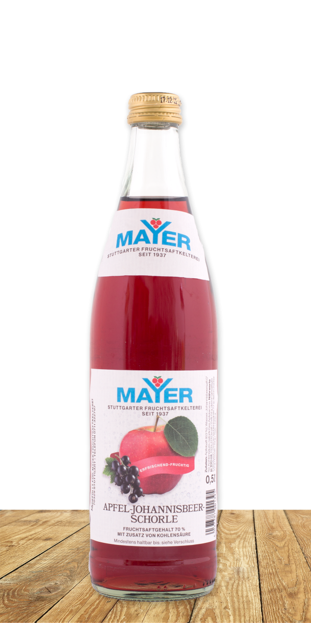 Erfrischend-spritziger Schorle mit mindestens 70 % Fruchtgehalt